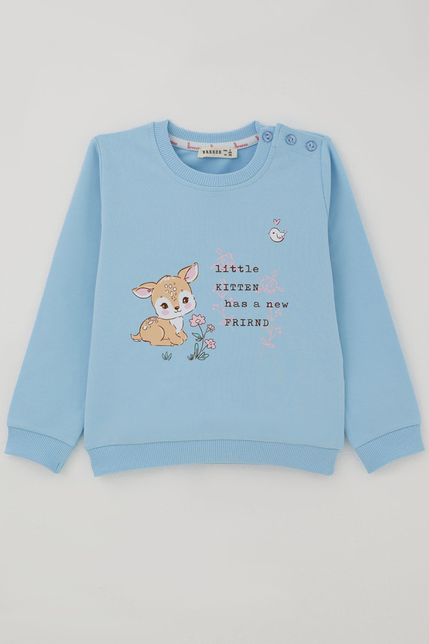 Girls' Sweatshirt with a Friendship Theme and Cute Animal Print, Ages 1.5–5, Light Blue