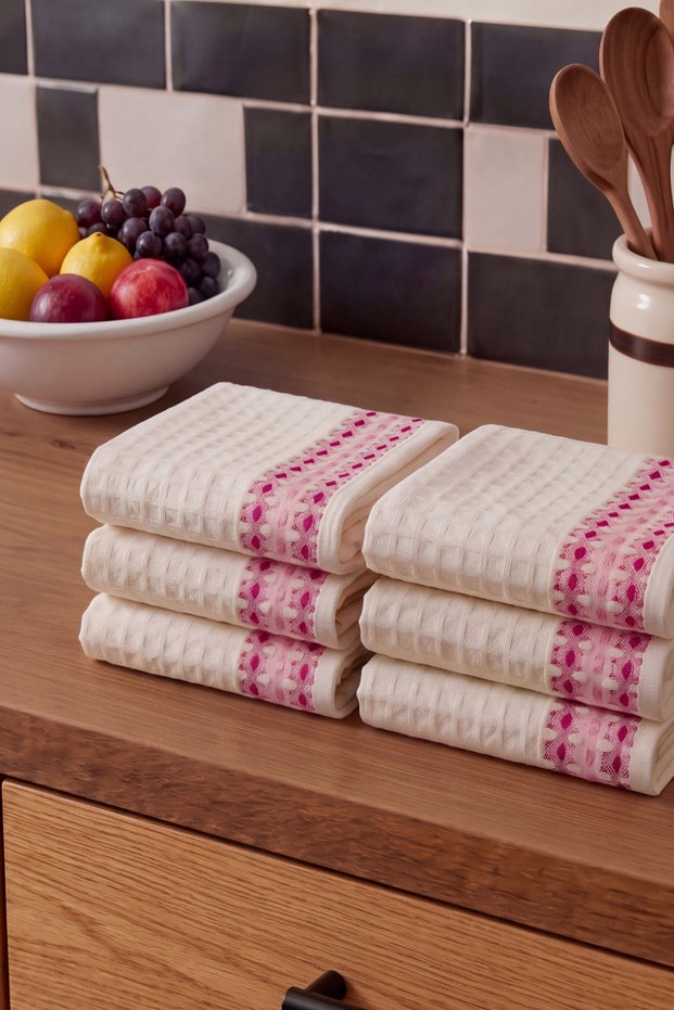 Set of 6 Waffle-Weave Kitchen and Hand Towels, Dish Towels | Highly Absorbent, Quick-Drying | 30x50 cm