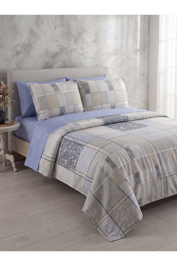 Double-Size Patterned Pique Bedspread Set and Bedspread Set - Gray Leaf Pattern - Includes Bed Sheet - 4-Piece Set"