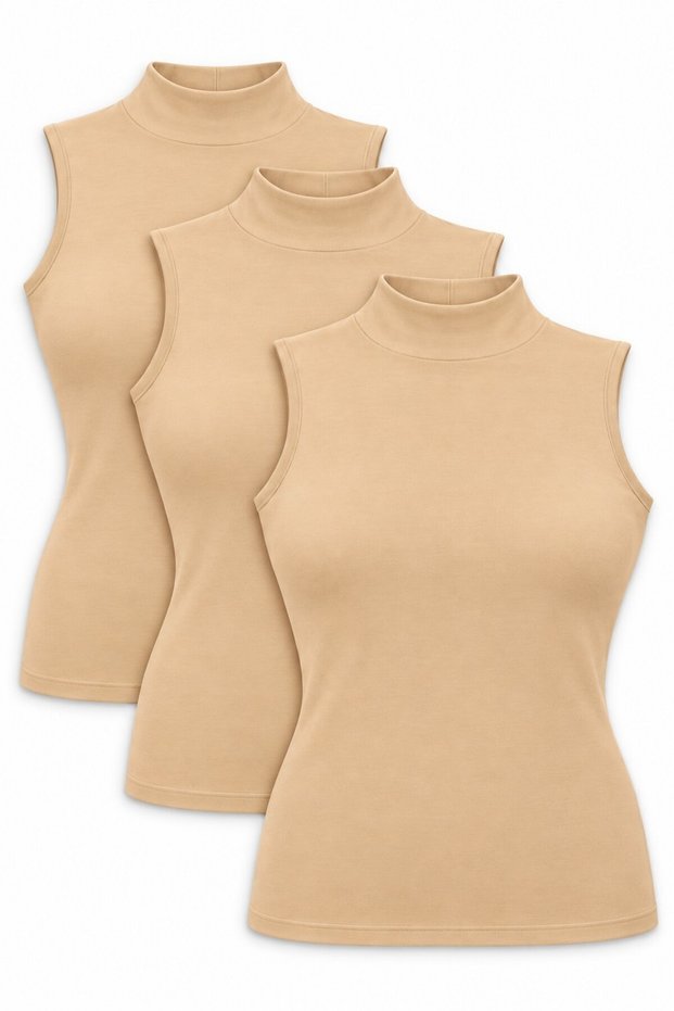 3-piece women's skin-colored lycra sleeveless tank top cotton zero-sleeve set