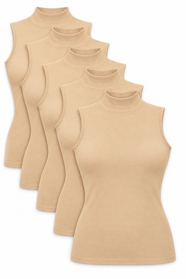 Women's 5-Pack of Skin-Colored, Stretchy, Sleeveless Tank Tops, Cotton, Zero-Sleeve Tank Tops.