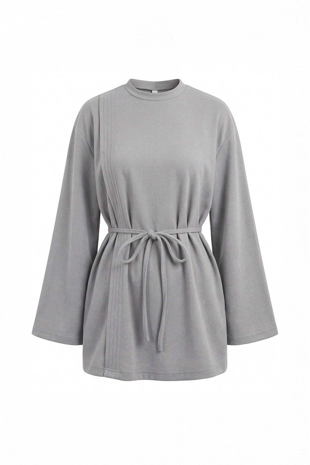 Gray - Lace-Up Velvet Tunic GRAY