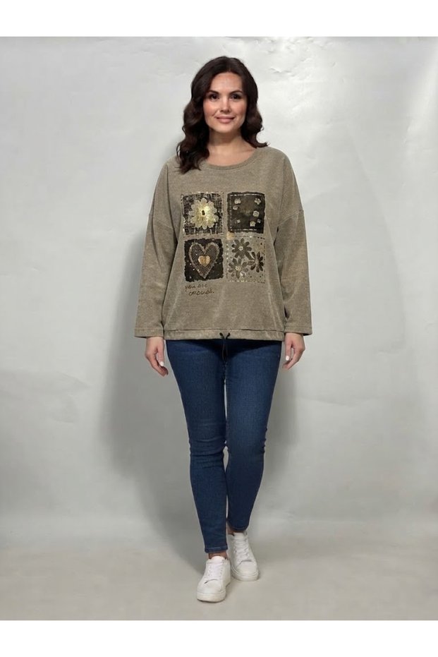 Women's Italian Gilded Floral Pattern Loose-Fitting Velvet Blouse.