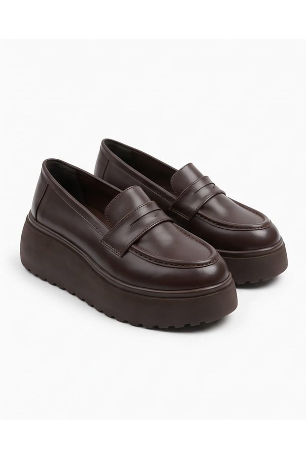 Women's Dark Coffee Loafers with Thick Sole, Lightweight High Platform Casual Moccasins