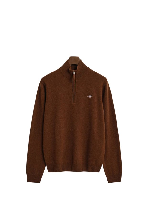 Men's Brown Regular Fit Half-Zip Wool Sweater 87213.229.