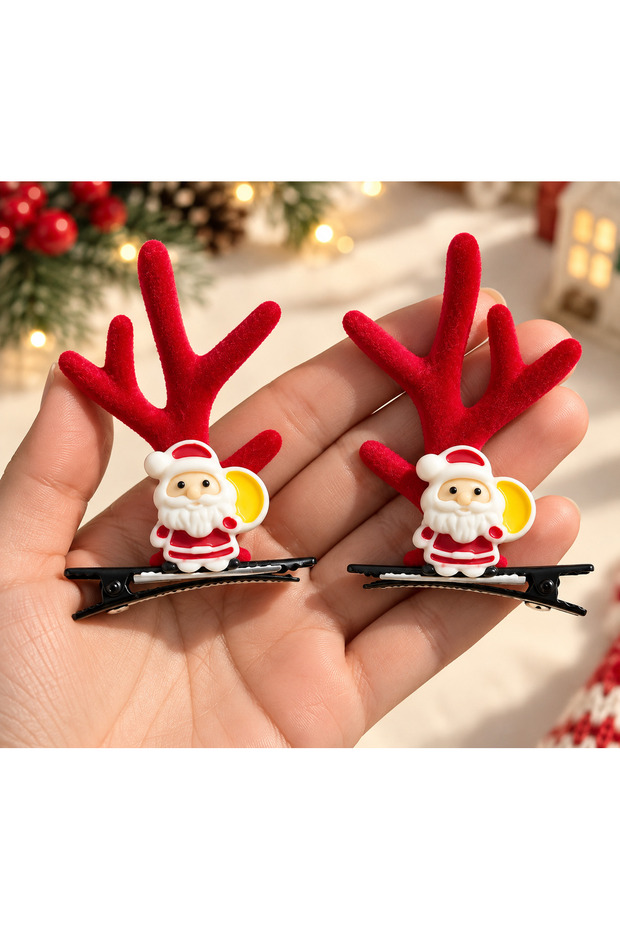 New Year-Themed Reindeer Antler Hair Clips for Children – Set of 2