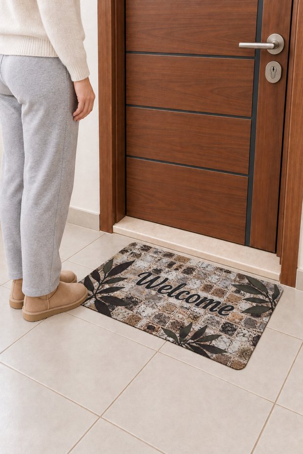 Stone Patterned Doormat - Digitally Printed Floor Mat with Non-Slip Base
