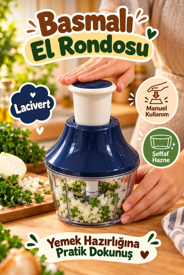 Manual Vegetable Chopper with Push-Button, Navy Blue, with a Container – a Kitchen Helper for Onions/Garlic.