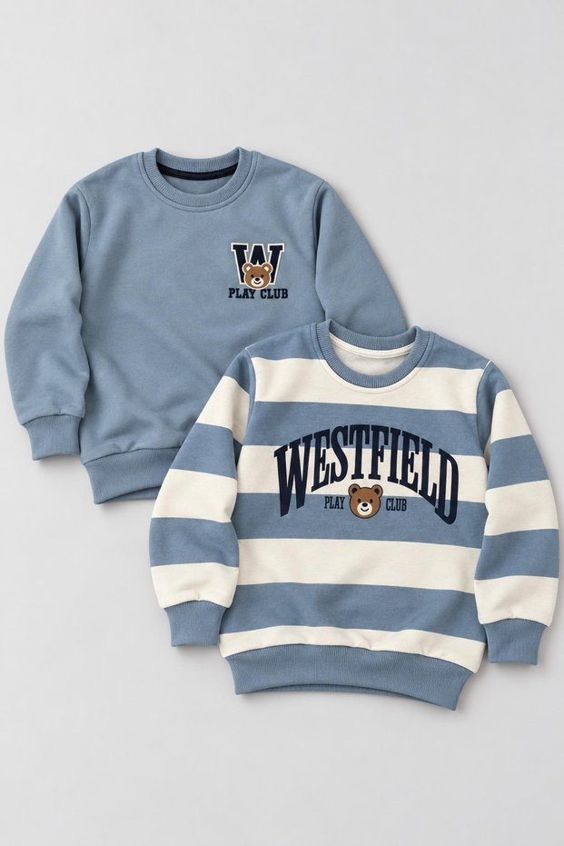 Boys' 2-Piece Winter Sweatshirt with Print and Embroidery Details.