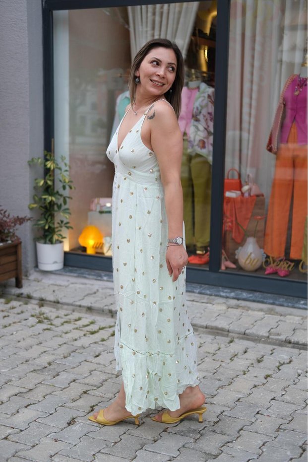 Imported Sequin Detail Dress with Straps