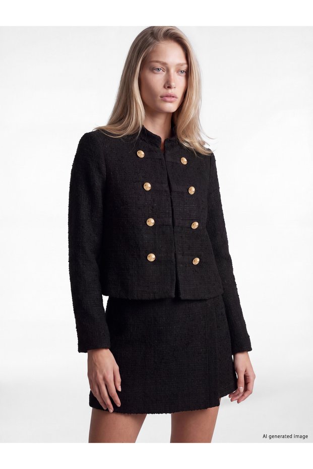 Fancy Chinese Buttoned Women's Tweed Jacket