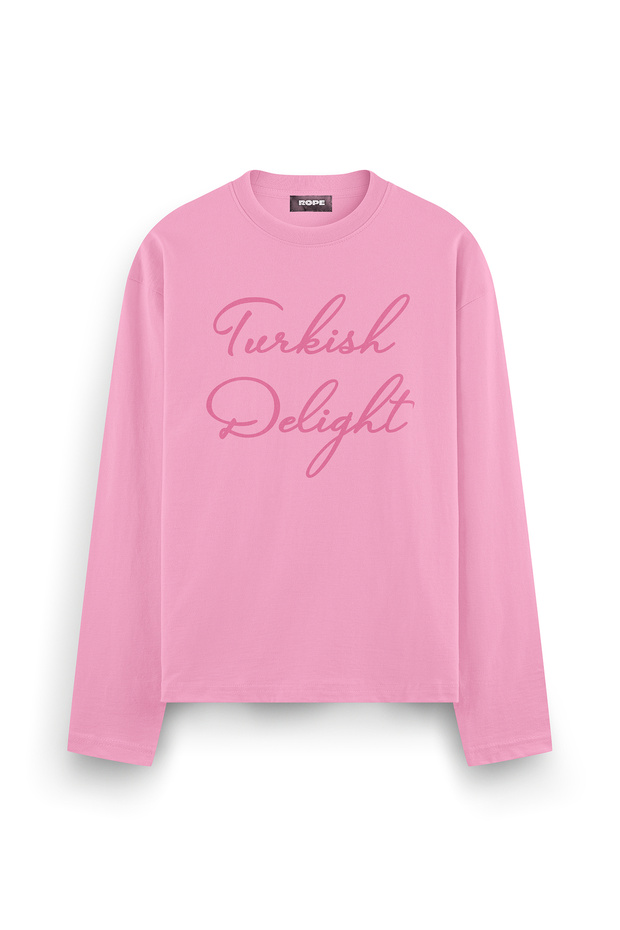 Turkish Delight Printed Long Sleeve Oversized T-Shirt, Pink.