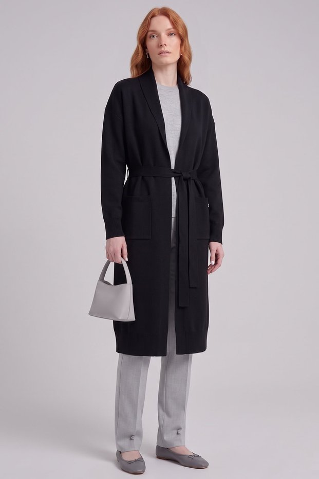 Belted Knitwear Cardigan Black