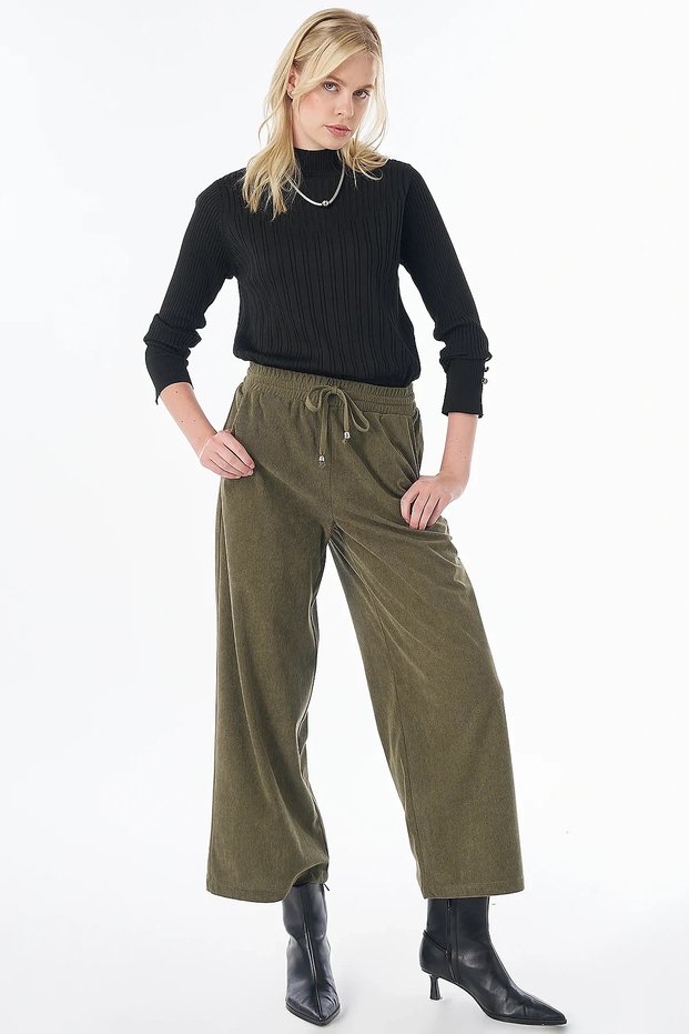Relaxed Fit Velvet Trousers Khaki