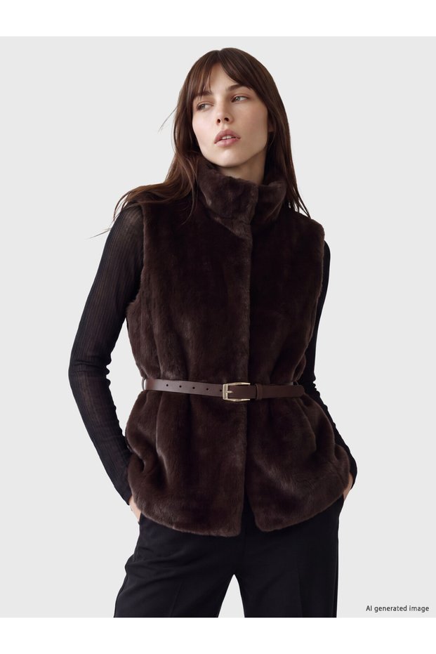 Belted Women's Fur Vest for Style-Conscious Individuals from Uzg Store