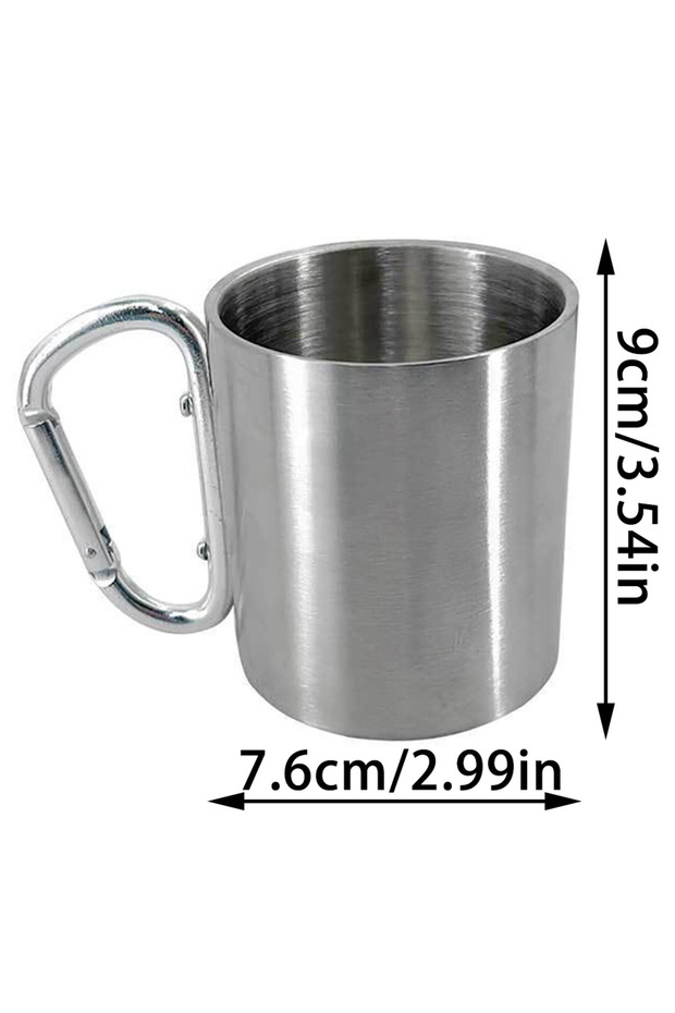 Silvery-L Outdoor Camping Travel Stainless Steel Cup Carabiner Hook Handle Picnic Water Mug Outdoor