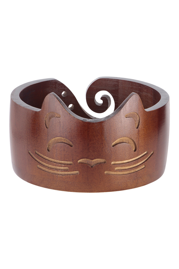 A 1pc Cat Shape Wooden Yarn Bowl, Knitting Crochet Yarn Storage Holder, Handcrafted Wool Yarn Wood O