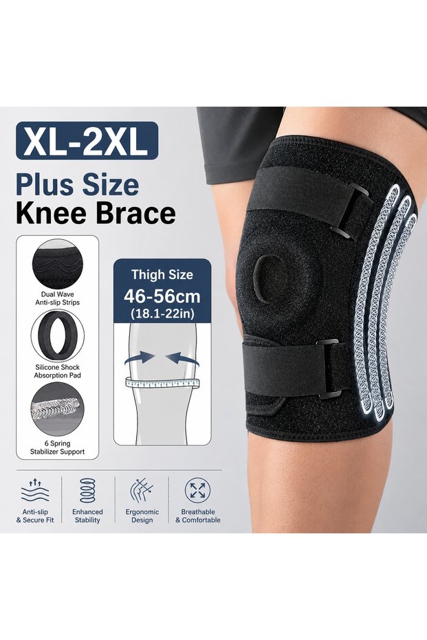 Light Grey Plus Size Knee Brace XL-8XL, Extra Large Adjustable Knee Support with Patella Stabilizer,