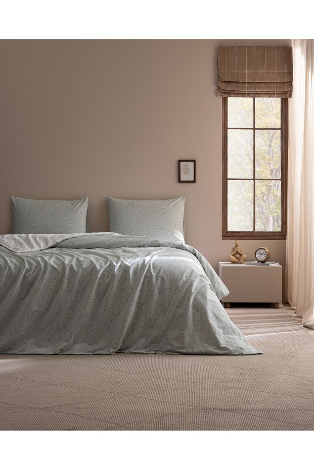 Livia Double 100% Cotton Printed Fitted Sheet Set - Mint Green