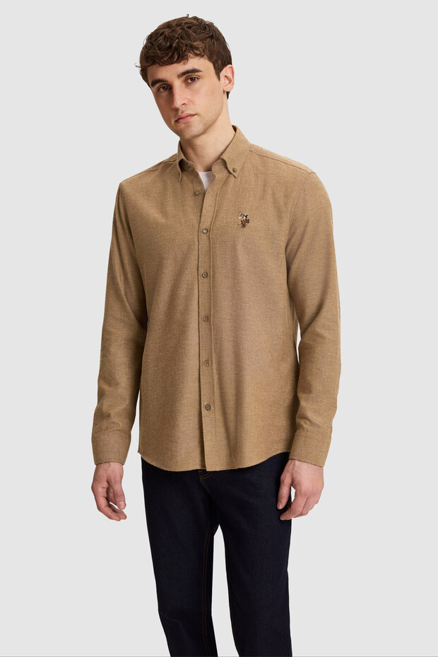 Men's Khaki Long-Sleeve Basic Shirt 50329685-Vr027