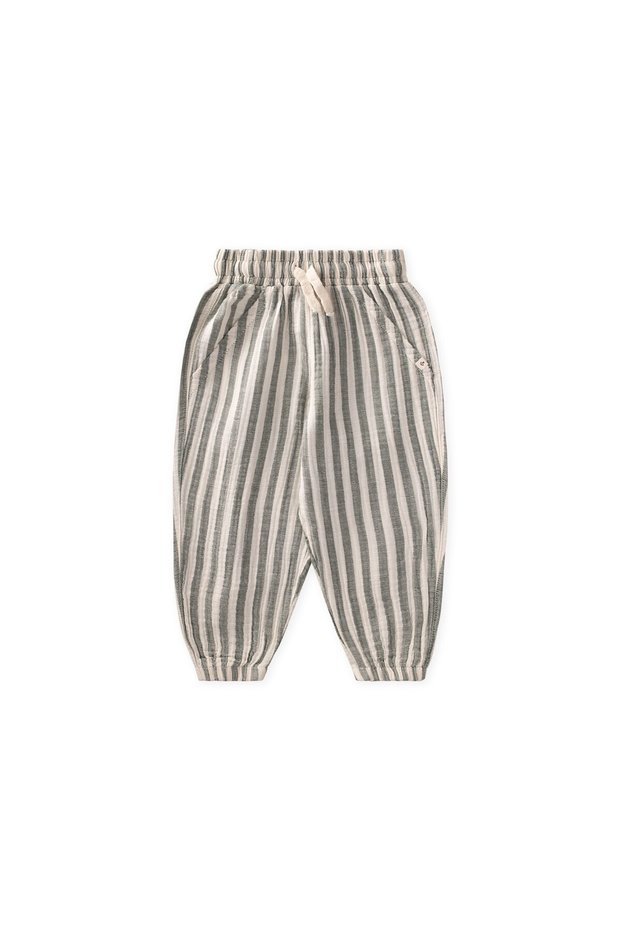 Muslin Trousers, 1-6 Years, Green, Thick Striped.