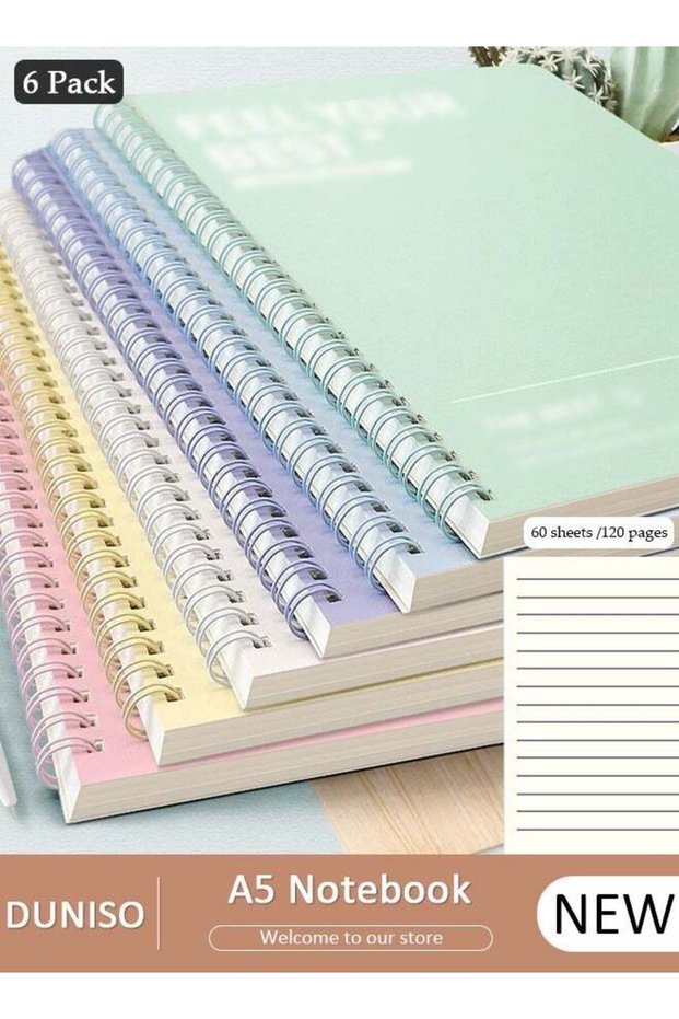 مجموعة من 6 دفاتر ملاحظات حلزونية، دفتر يوميات بخطوط عرضية للنساء والرجال، دفتر A5 للدراسة