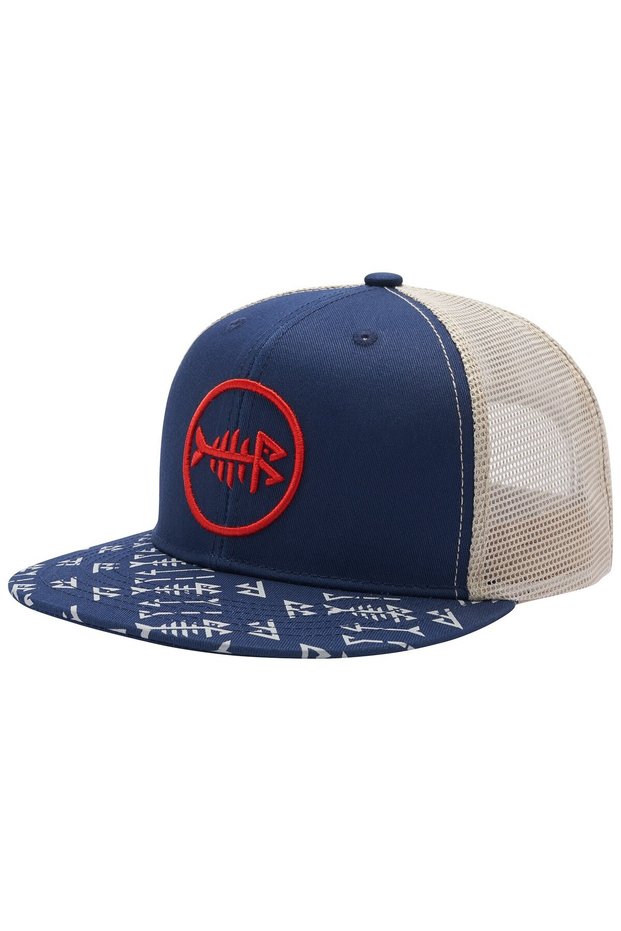 Navy Blue Bassdash Flat Brim Trucker Cap Adjustable Snapback Hat Mesh Back For Men Women Fishing Hun