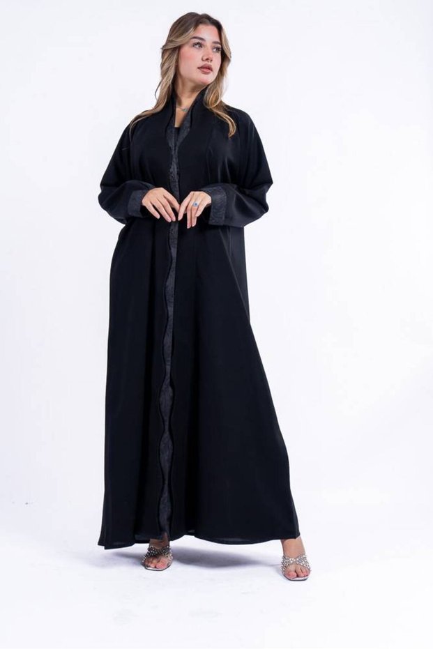 Plain abaya in minimet fabric - 48 - black - plain