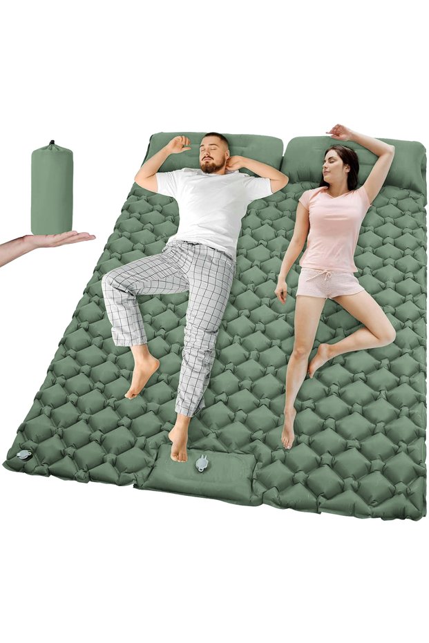 T2312SpringRainGreen Outdoor Camping Double Inflatable Mattress Extra Wide Sleeping Pad Ultralight F