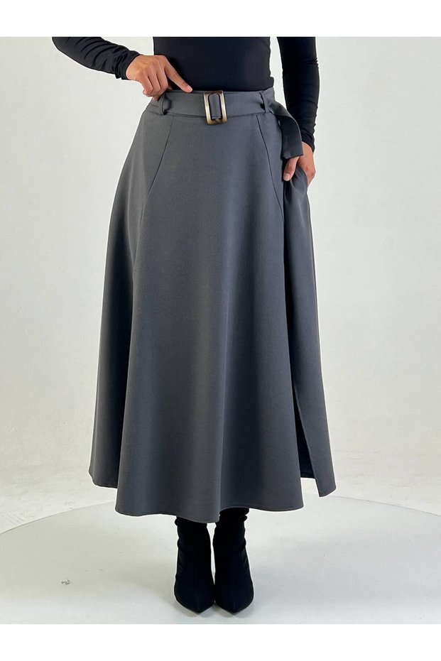 Long A-Line Skirt with Belt Detail