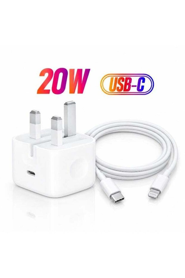شاحن أبل بقوة 20 واط، منفذ USB-C + كابل USB-C إلى منفذ Lightning (بطول متر واحد).