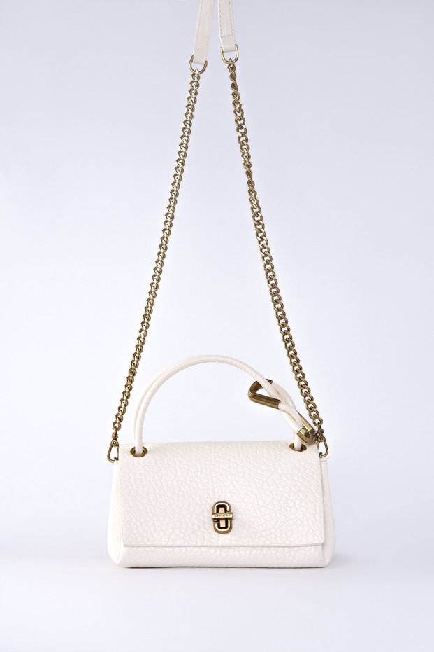 Leather chain strap shoulder and crossbody bag, beige.
