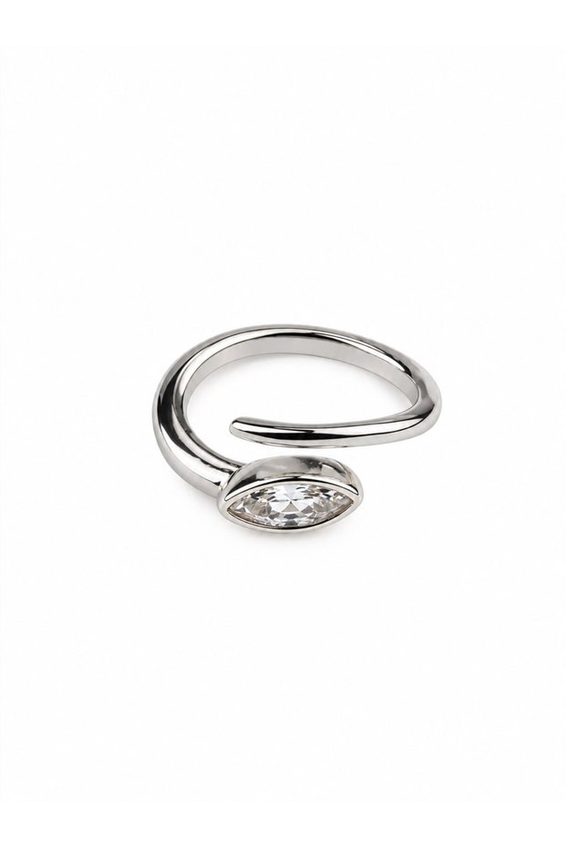 Markiz Stone Cross-Shaped Silver Adjustable Ring