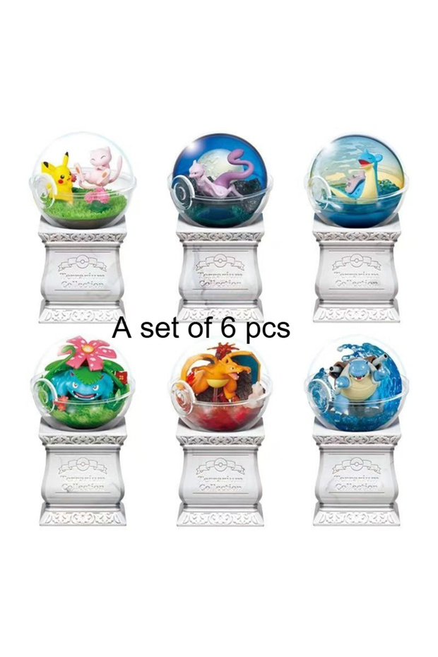 A set of 6 pcs Re-Ment Pokemon Terrarium Collection 15 Blind Box Pikachu Mew Mewtwo Venusaur Chariza