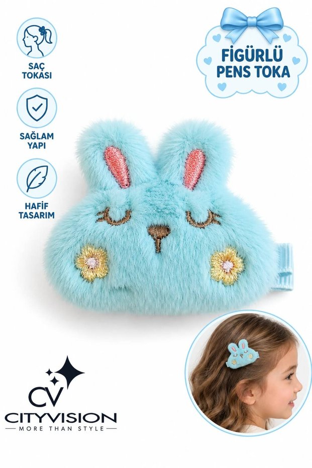 Blue Hair Clip with a Rabbit Design for Children.