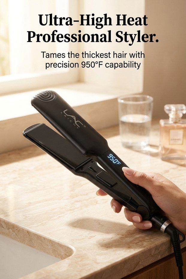 Professional High Heat Hair Flat Iron, Fast Heating Wide Straightening Iron, Anti-Scald Design for Salon & Home Hair Styling