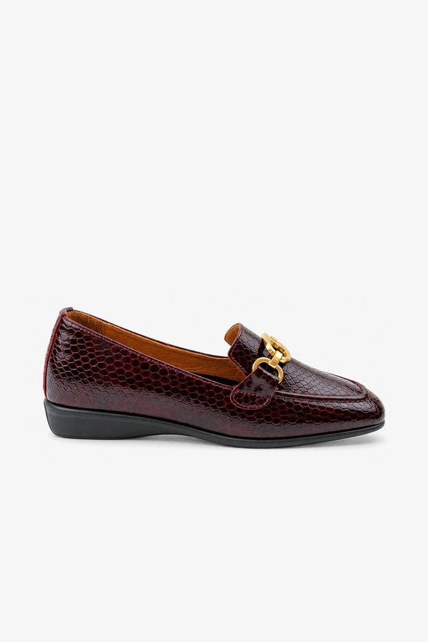 Akser Women's Genuine Leather Casual Shoes - Burgundy Crocodile Pattern