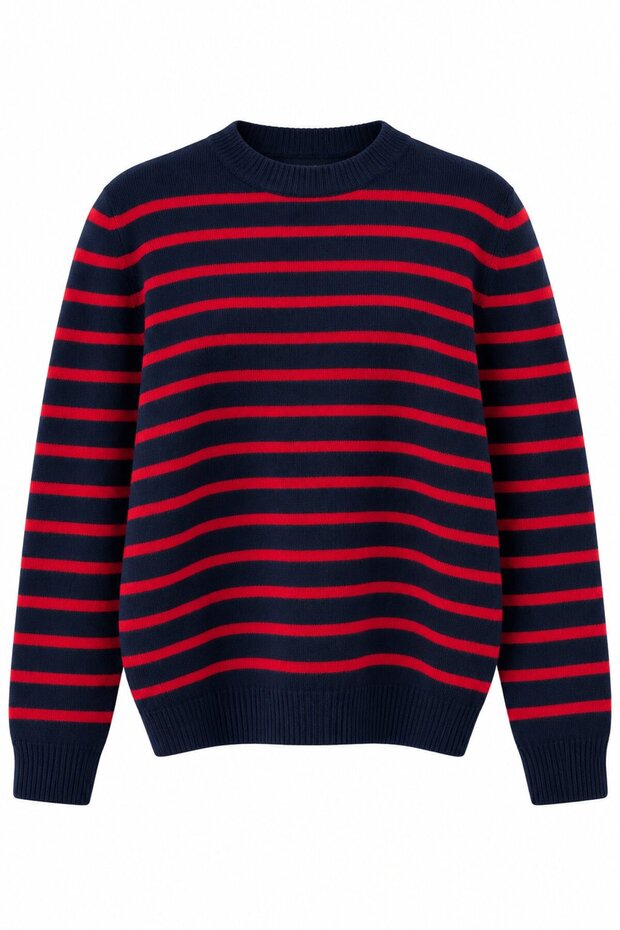 Navy Blue and Red Striped Sweater - 5329