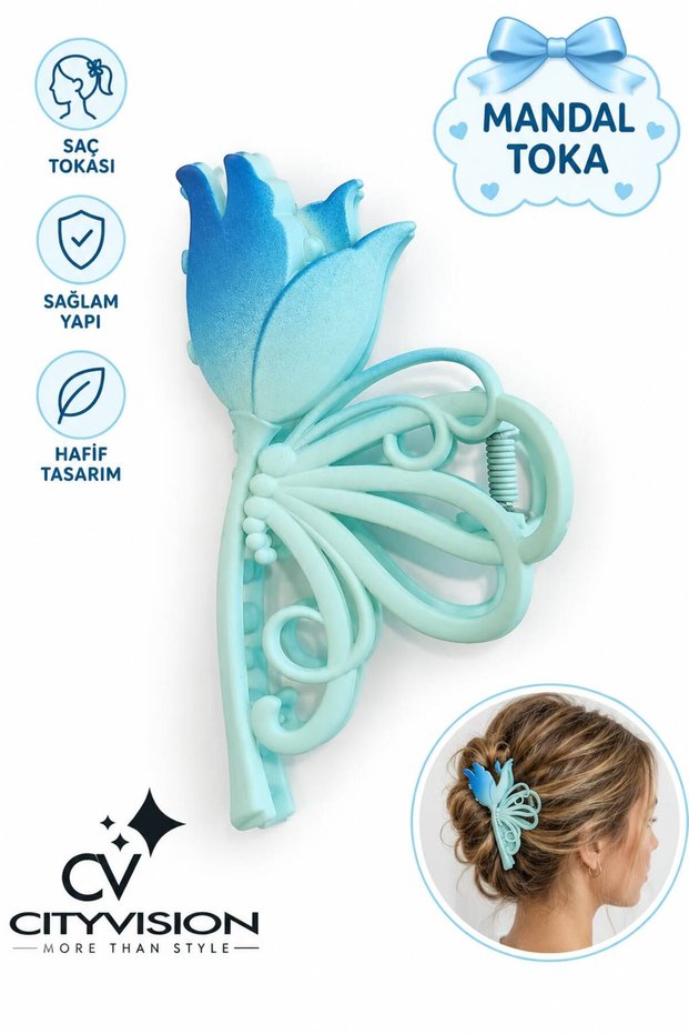 Lale Figurine, Turquoise Color, Large Size, Hair Clip.