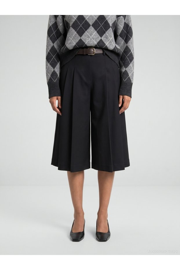 72835 Arched Pleated Long Bermuda Shorts