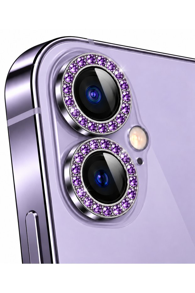 iPhone 17 Camera Lens Protector with Purple Stone Design.