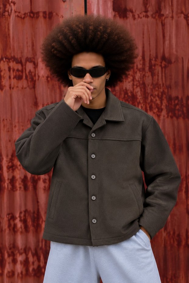 Men's Seasonal Brown Cashmere Jacket with Buttons