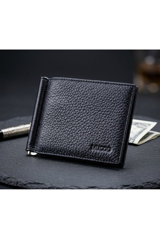 Genuine Leather Men's Wallet, Card Holder, and Wallet with Metal Clip and Coin Compartment.