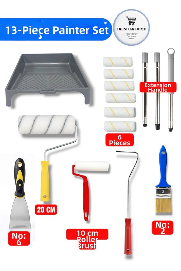 Trend AK Home 13-Piece Painting Set – Roller, Extension Pole, Paintbrush, and Painting Supplies