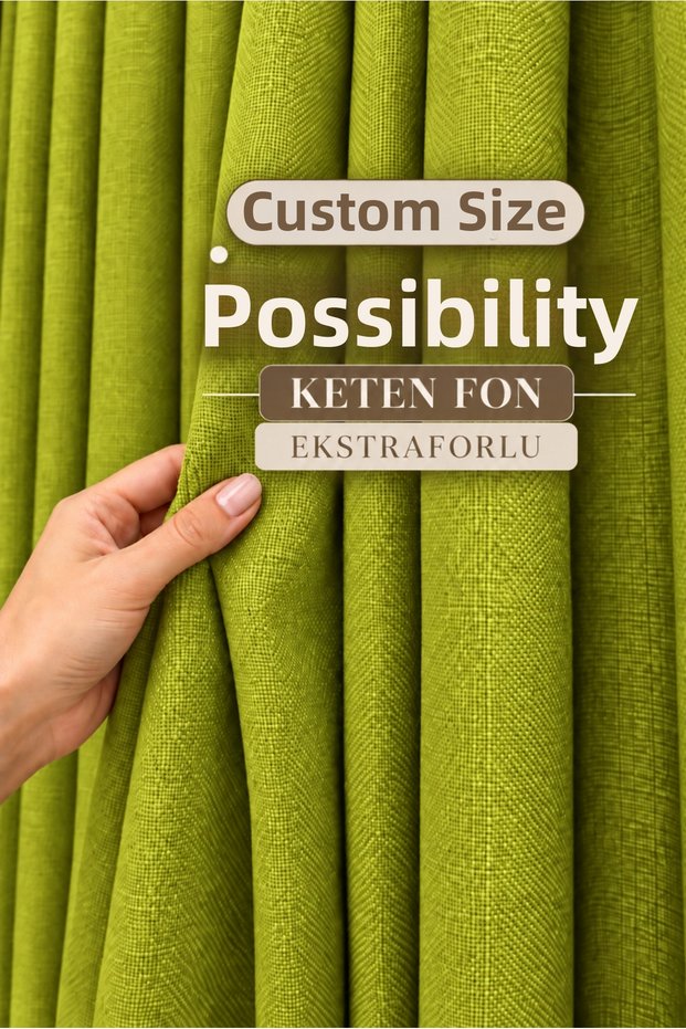 Olive Green Premium Linen Drapery Curtain with Drawstring Ruched Details, No Pleats—Suitable for Any Room, Bohemian Style