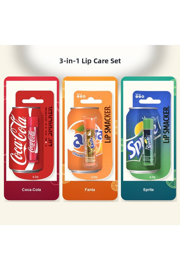 Coca-Cola, Fanta, and Sprite 3-Pack Lip Balm Set, 3 x 4 g