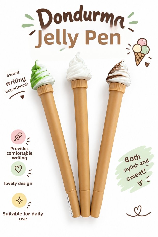 Kawaii Ice Cream-Shaped Ball-Bearing Wheel 1-Pack Gel Pen, Premium Quality, Smooth Writing, Black Ink