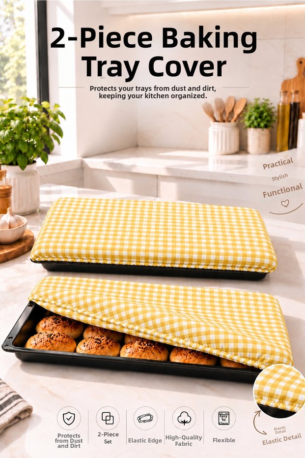 Red Gingham Elastic Oven Tray Cover, Dust and Dirt-Protective Tray Cover—Set of 2