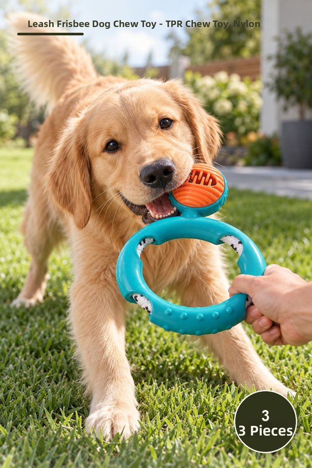 Set of 3 Rope-Wrapped Disc Dog Chew Toys – TPR Disc with Treat Dispenser, Nylon Knit Rope Chew Toy, Dog Toy in Teal