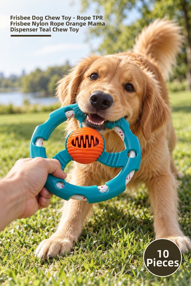 Set of 10 Rope Frisbee Dog Chew Toys – Nylon-Braided Rope TPR Chew Toy with Treats, Dog Frisbee